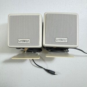 Cambridge Soundworks Desktop Computer Speakers Beige With Stands Cables OLDSTOCK